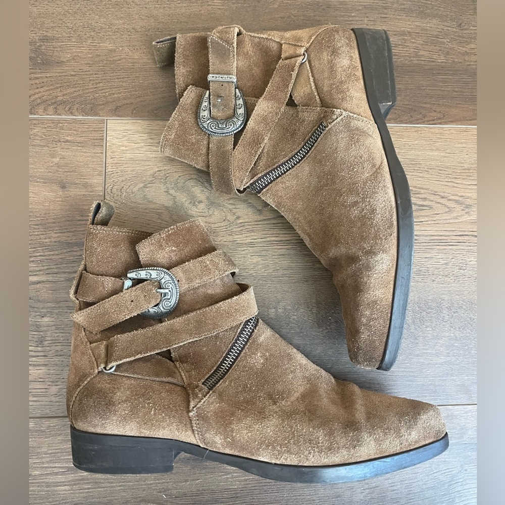Allsaints All Saints Tejus Date Brown Zip Buckle Detail Suede Western Ankle Boot